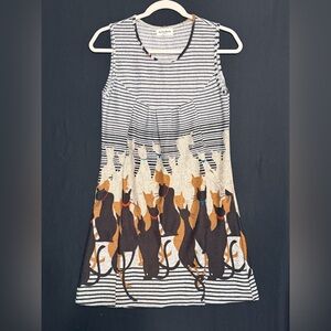 La Vie Lente Striped Cat Knit Dress sleeveless Pockets